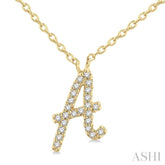1/20 Ctw Initial 'A' Round cut Diamond Pendant With Chain in 10K Yellow Gold